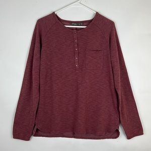 PRANA women’s Hensley Henley brandy red organic cotton long sleeve top M